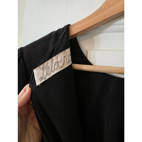 LELA ROSE Black Woven Lace Panel Short Sleeve Godet Hem A-Line Dress 10 - Picture 10 of 10